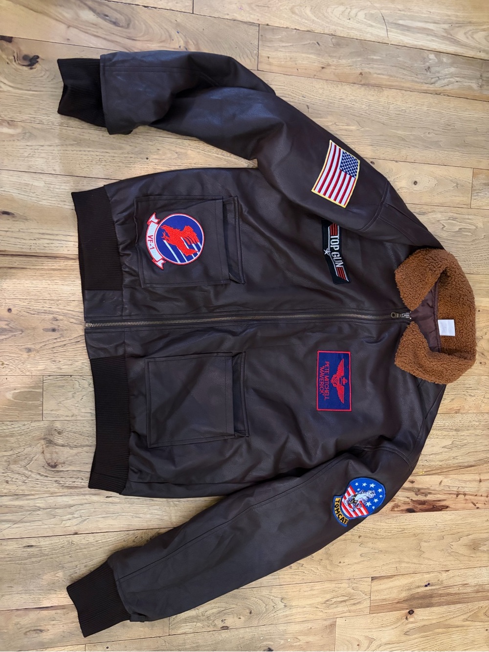 Men's top Gun Brown Bomber Jacket with Patch Details